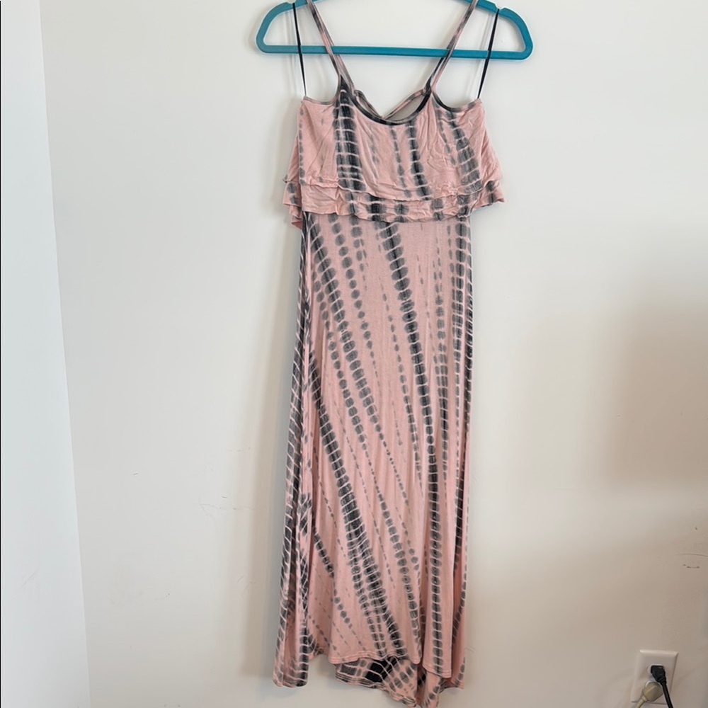 Say What? Pink and Gray Ruffled Tiered Sundress
